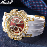 MISSFOX Red Quartz Hip Hop Watch β Luxury Waterproof Streetwear Timepiece for Men π₯ Bold red design with diamond accents β combines streetwear attitude with luxury style. Waterproof, eye-catching & perfect for standout looks.